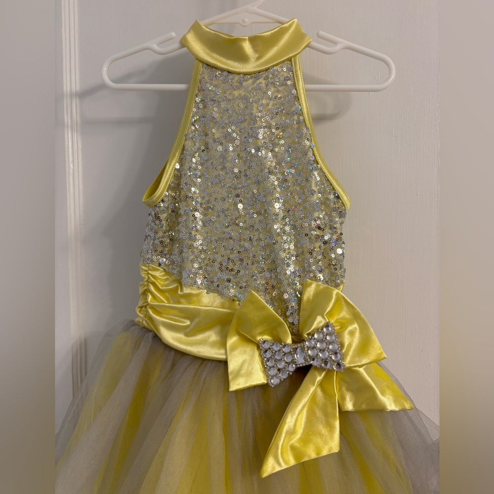 Weissman Yellow Sequin Halter Dress with Bow, Small